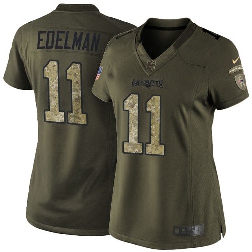 Women's Limited Julian Edelman Nike Jersey Green - #11 Salute to Service NFL New England Patriots